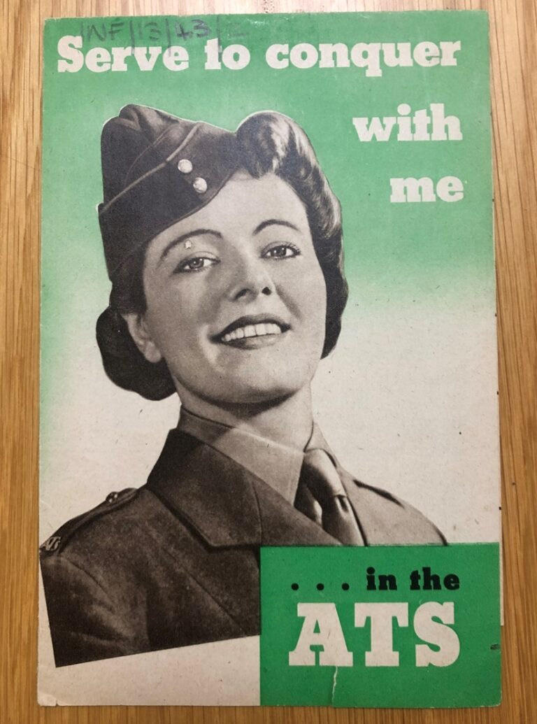 Front cover of a pamphlet showing a woman in uniform smiling.