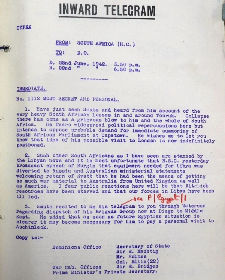 Typed memo document with the heading 'Inward Telegram' in capital letters.