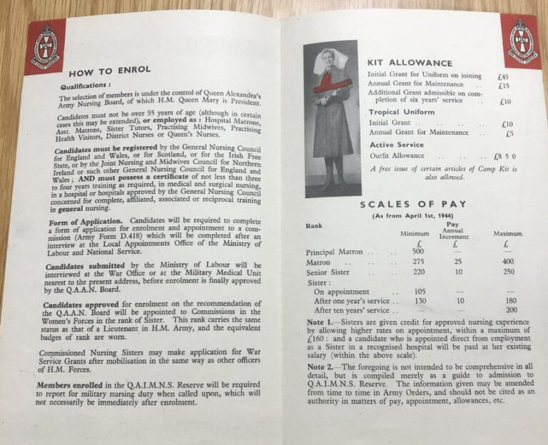 The pages of this pamphlet include sections on How to Enrol, Kit Allowance, and the Scales of Pay.