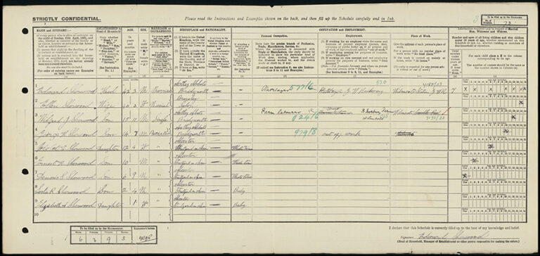 Screenshot of a 1921 Census record from the archives.