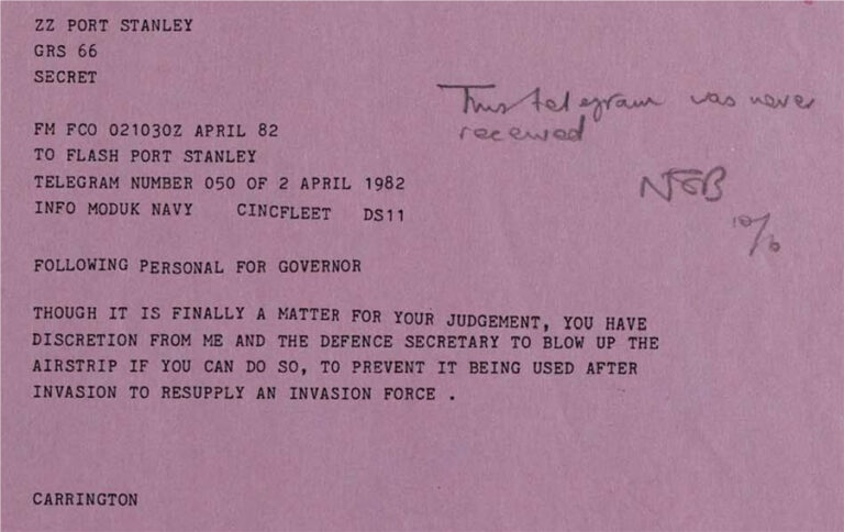 Telegram from Lord Carrington.