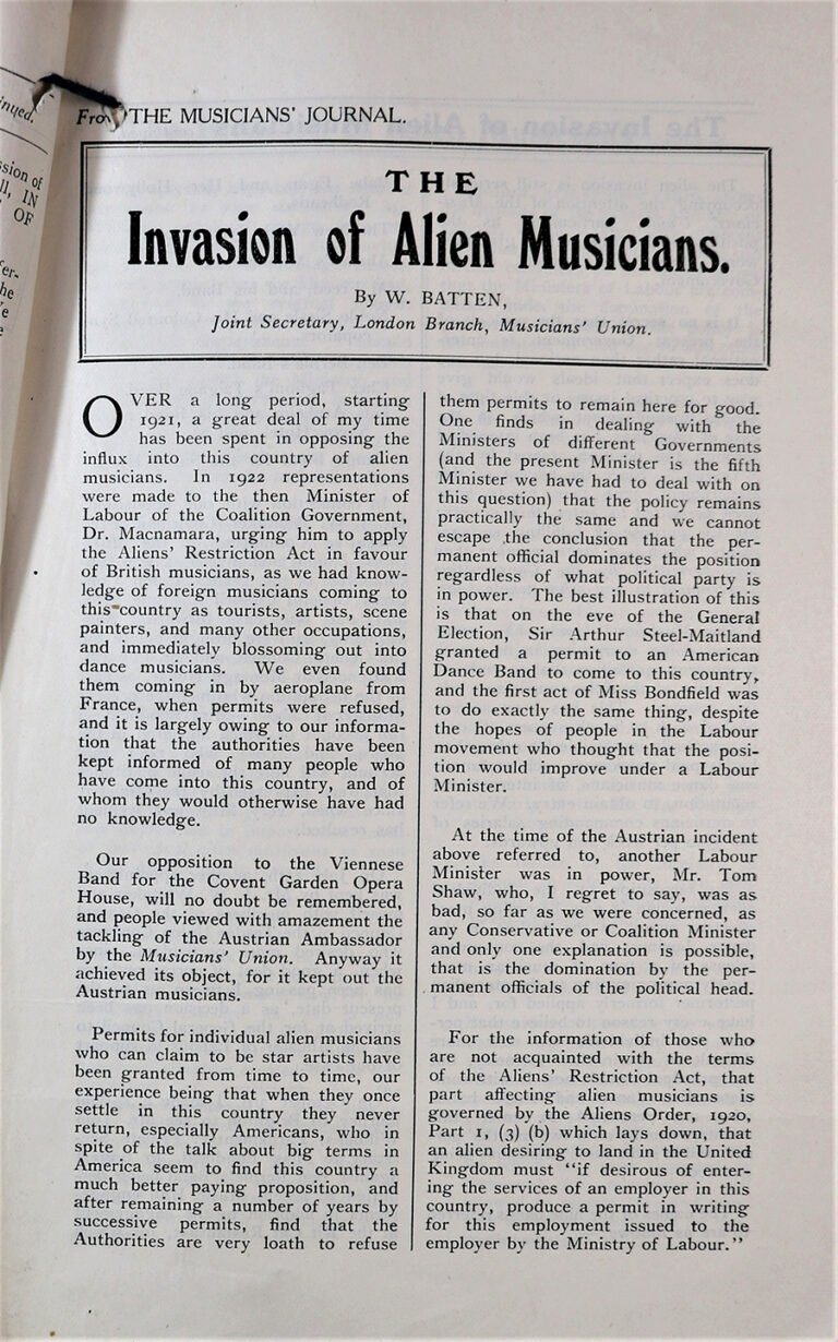 Page extract from the Musicians' Journal.