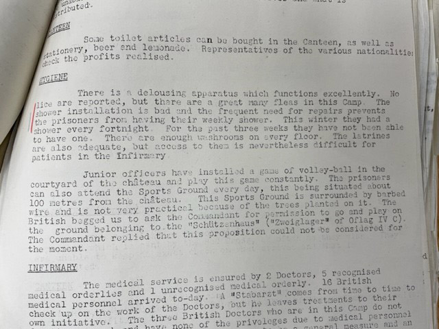 A page from an official report. The sub-headings shown on the page are for Canteen, Hygiene and Infirmary.