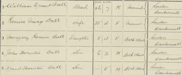 Extract from a page in the 1921 Census with handwritten entries detailing name, role in household, date of birth, marital status and address.