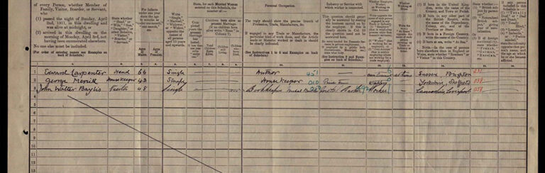 Page from the 1911 Census with entries for three people.
