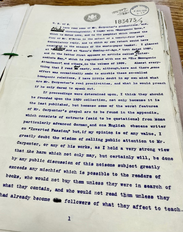 Page from a typed document in an archive file.