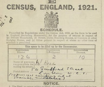 An image of page from the 1921 Census.