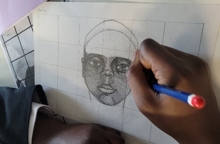 Pencil drawing of a young black person.