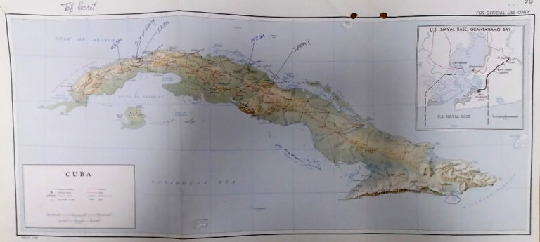 Map of Cuba with hand-written annotations.