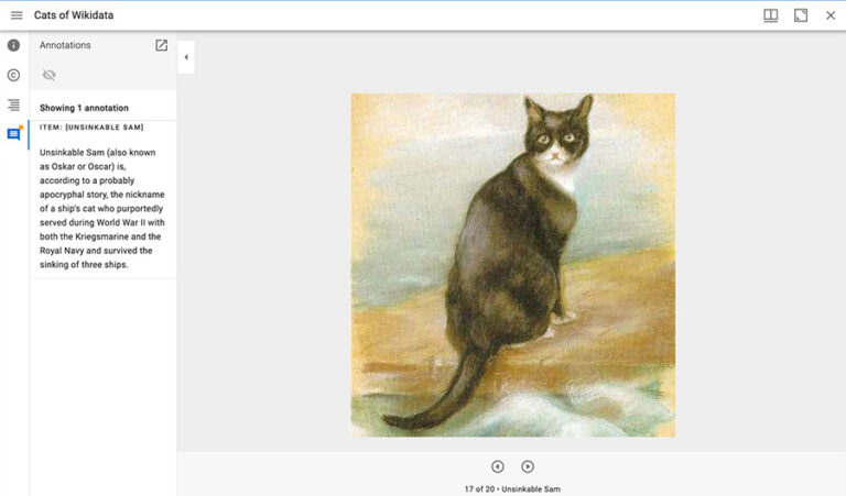 On the left is a text description of the image of a cat on the right.