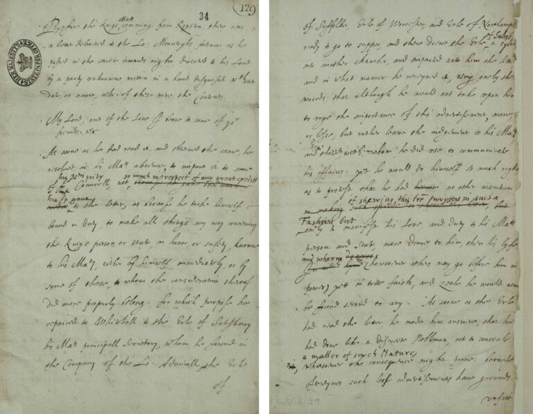 Two pages form a document with tidy handwriting but showing a number of amendments.