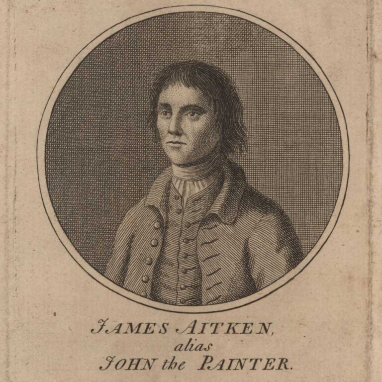 Engraving of a man with chin-length wavy hair, dressed in a casual jacket and shirt.