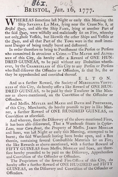 Printed text under the heading 'BRISTOL, Jan. 16, 1777.'