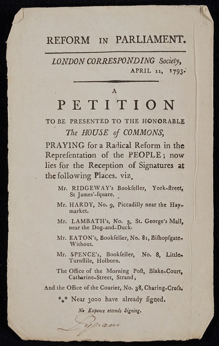 A typed leaflet with the title 'Reform in Parliament'.