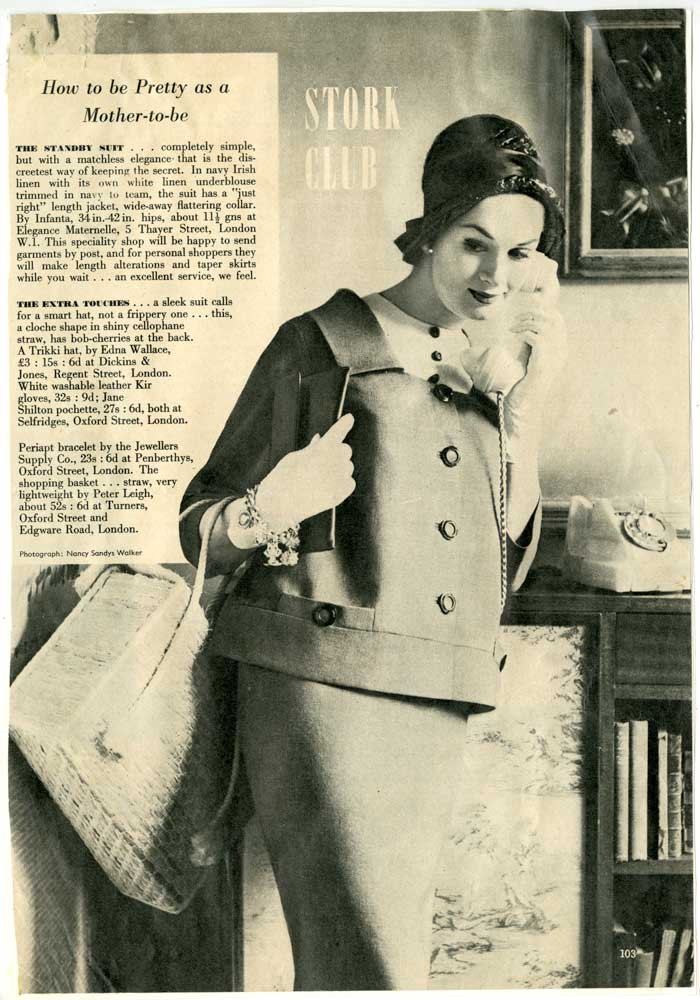 An advertisement with a photograph of a woman answering a telephone.