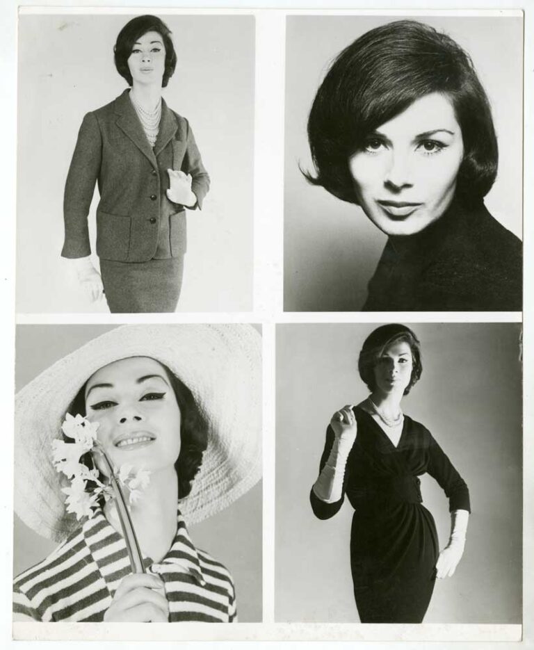 Four posed photographs of a woman with a bob haircut.