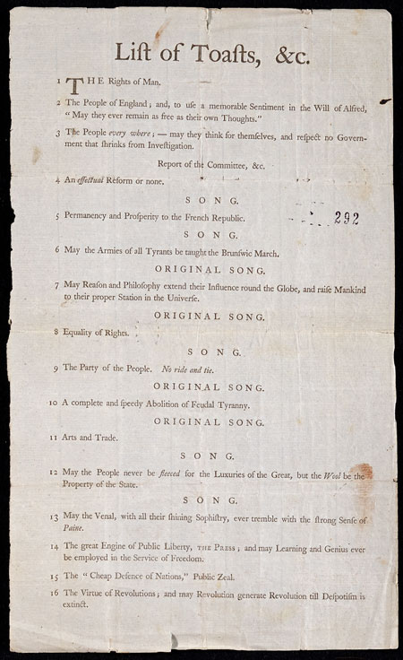 Printed page headed 'Lists of Toasts, &c.'