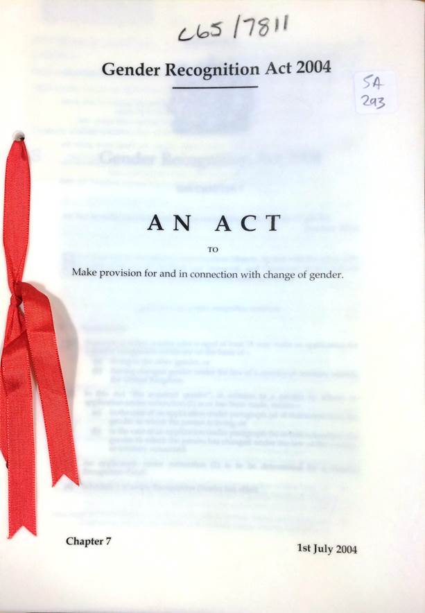 Front page of a legal document tied together with a red ribbon through holes punched down the side.