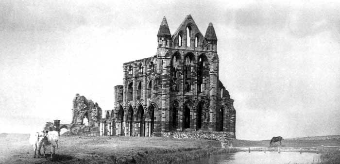 Photo of a foreboding ruined abbey.