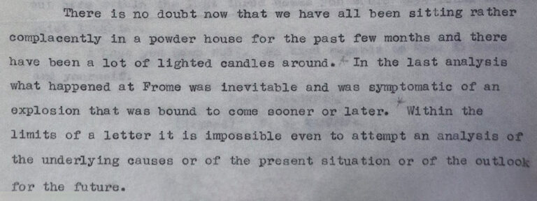 A typed correspondence expressing concern at the 'situation' in Jamaica in the 1930s.  