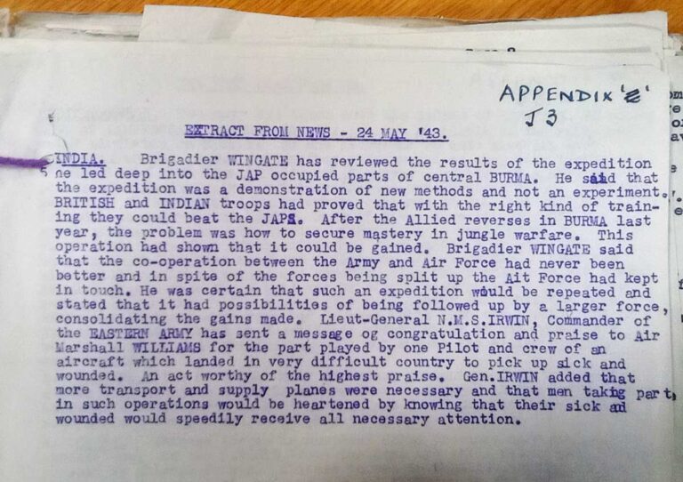 Typed paragraph giving Wingate's views of the expedition.