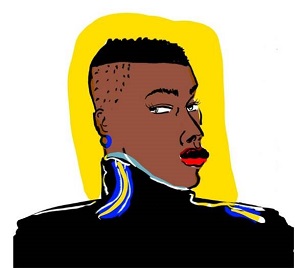 An illustration of a black woman looking towards the viewer.