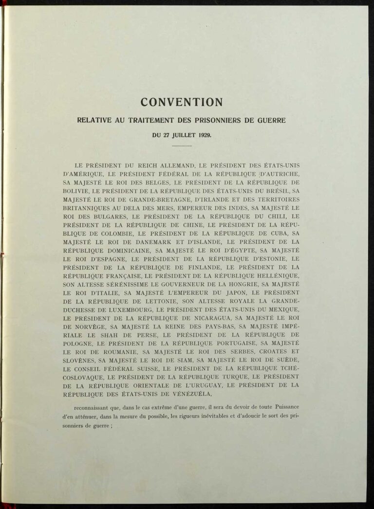 Printed document titled 'Convention', with dense French text in capital letters listing the roles of dozens of signatories.