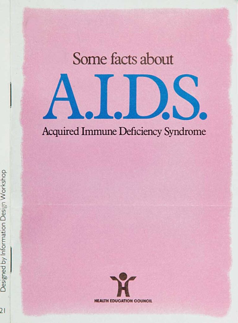 Booklet cover with a pink background and 'A.I.D.S.' spelt out in blue letters.