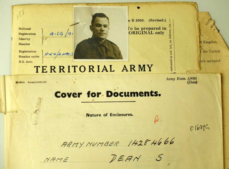 A photo of a man with a serious expression above the heading 'Territorial Army'.